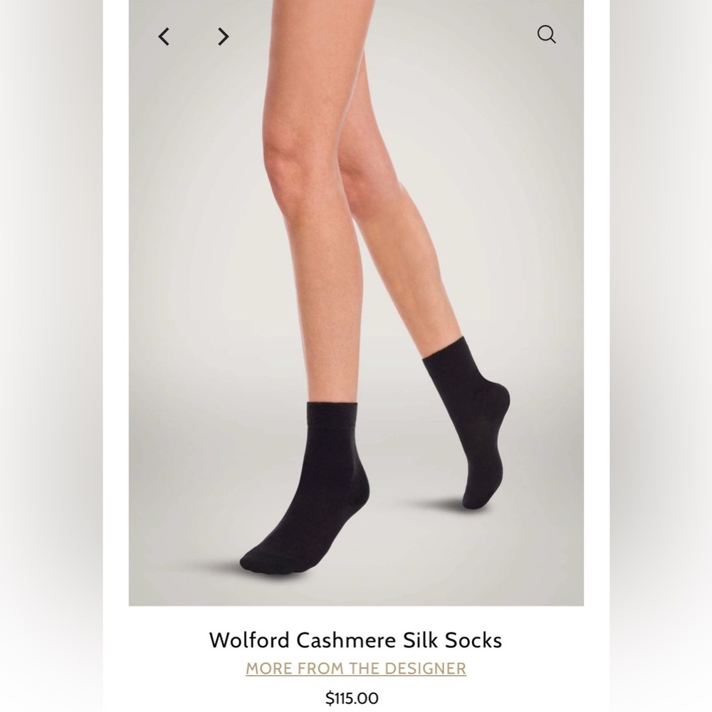 Wolford NWT Cashmere Silk Socks - Black size Small (shoe size 5-7)